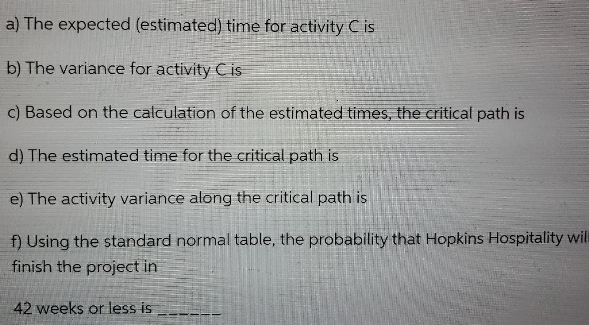 a) The expected (estimated) time for activity C