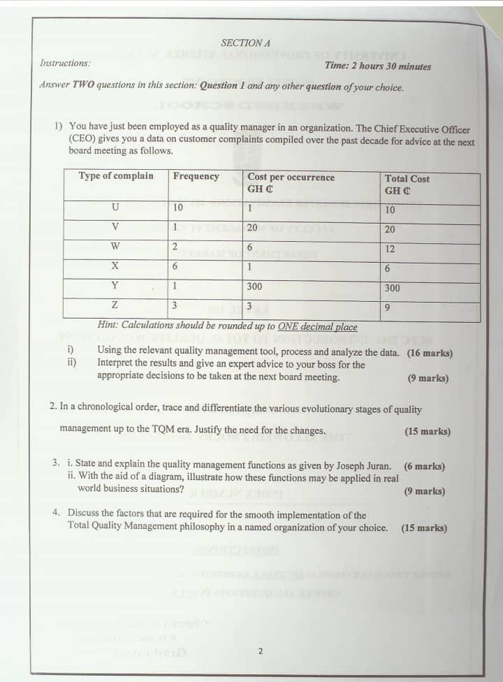SECTION A Instructions: Time: 2 hours 30 minutes