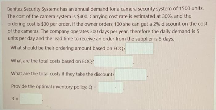 Please help Benitez Security Systems has an