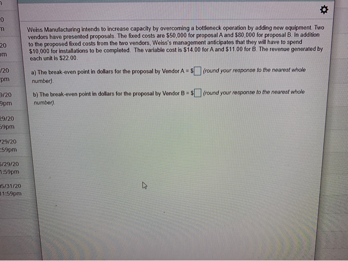 0 m 20 om 120 Weiss Manufacturing intends to