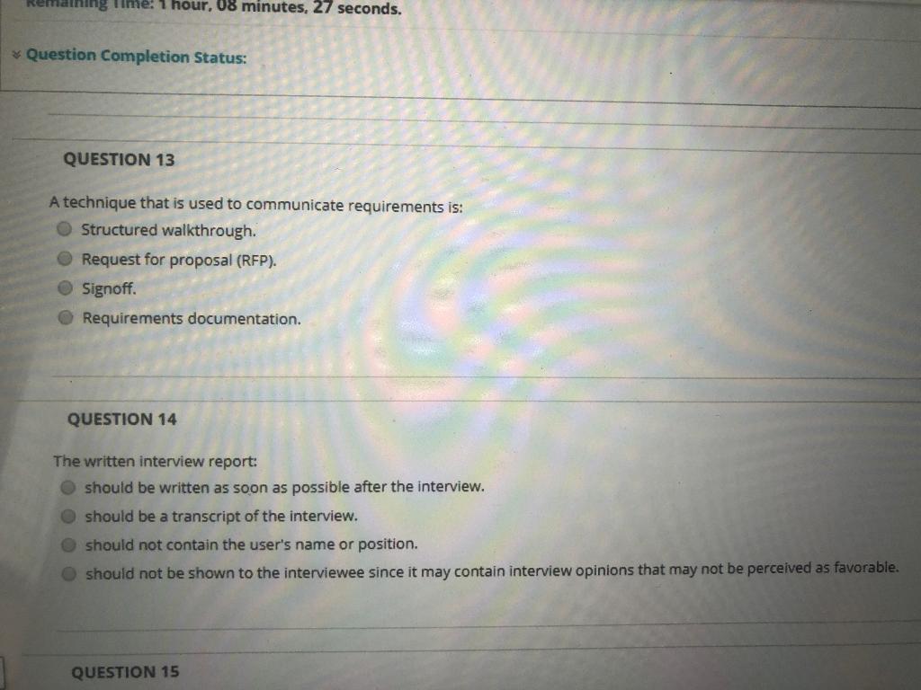 Remaining Time: 1 hour, 08 minutes, 27 seconds.