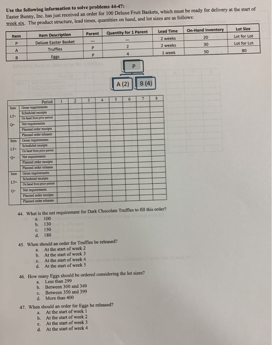 Use the following information to solve problems