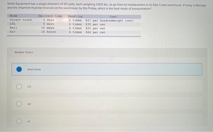 I need answers for both of them Smith Equipment