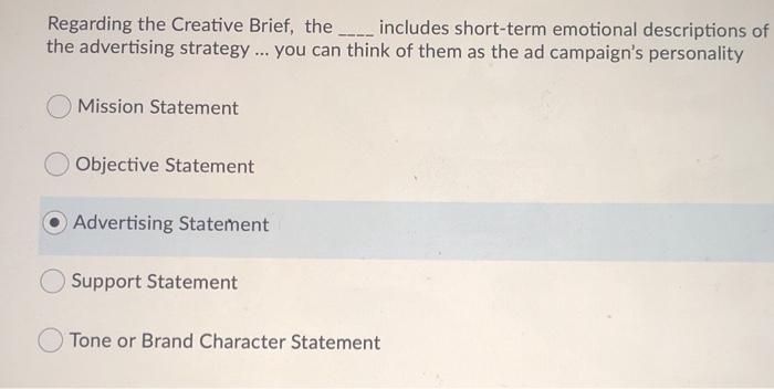 Regarding the Creative Brief, the ____ includes