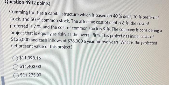 Cumming Inc. has a capital structure which is