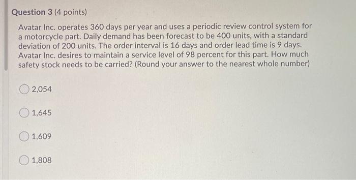 Question 3 (4 points) Avatar Inc. operates 360