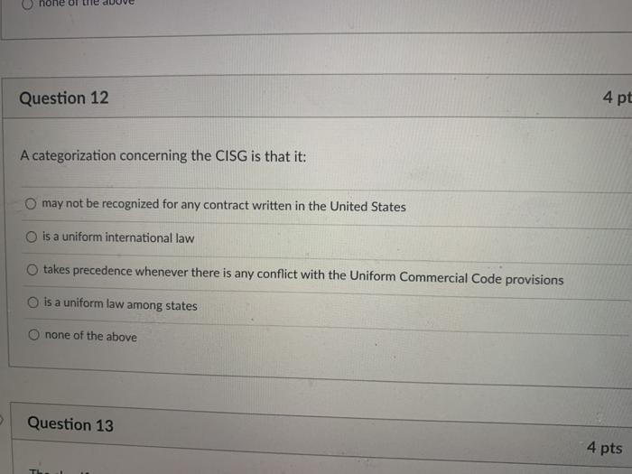 one or Question 12 4 pt A categorization