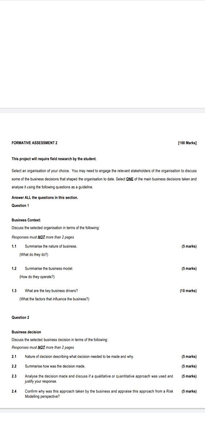 FORMATIVE ASSESSMENT 2 [100 Marks] This project