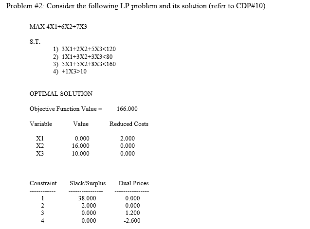 Problem #2: Consider the following LP problem and
