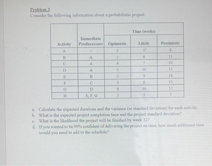 Problem 3 Consider the following information