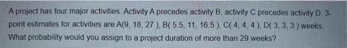 A project has four major activities Activity A