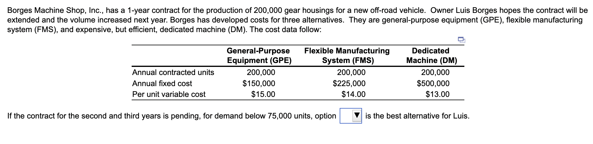 Borges Machine Shop, Inc., has a 1-year contract