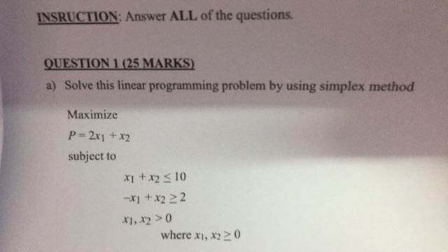 INSRUCTION: Answer ALL of the questions. QUESTION