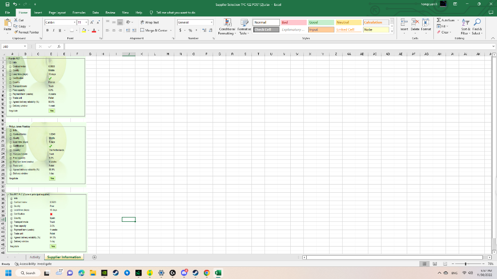 Steps for completing a Supplier Selection