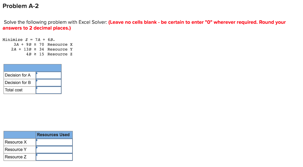 Problem A-2 Solve the following problem with