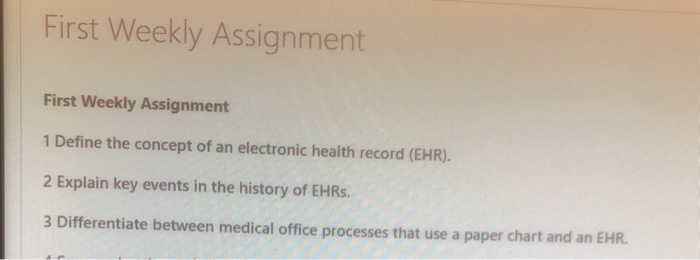 First Weekly Assignment First Weekly Assignment 1