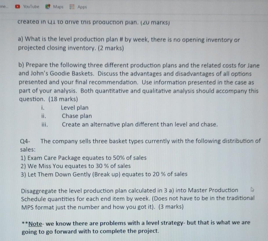 Prepare a BOM , also a Master production. the