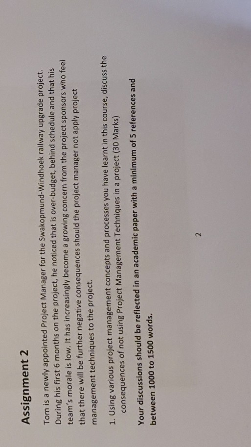 Assignment 2 Tom is a newly appointed Project