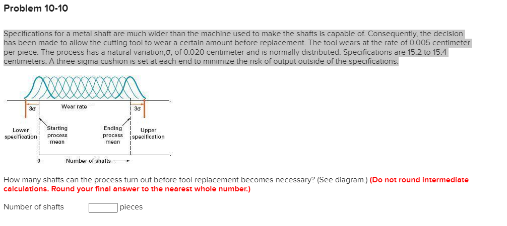 Problem 10-10 Specifications for a metal shaft