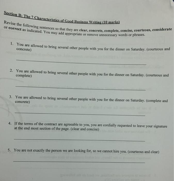 Clear = Use plain english Concise =no wordy