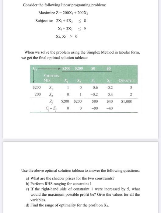 Consider the following linear programing problem: