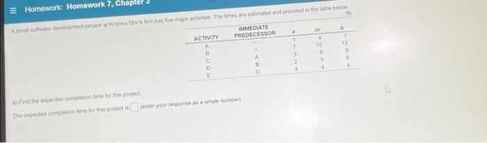 E Homework: Homework 7. Chapter A omat hare