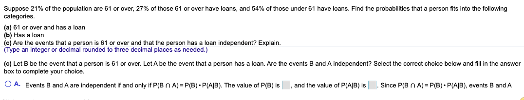 Suppose 21% of the population are 61 or over, 27%