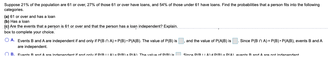 Suppose 21% of the population are 61 or over, 27%