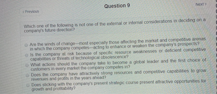 Question 9 Next > < Previous Which one of the