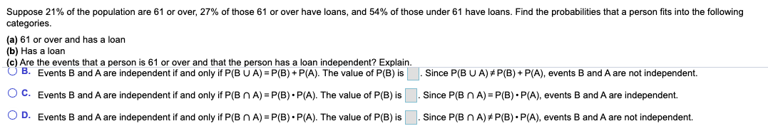 Suppose 21% of the population are 61 or over, 27%