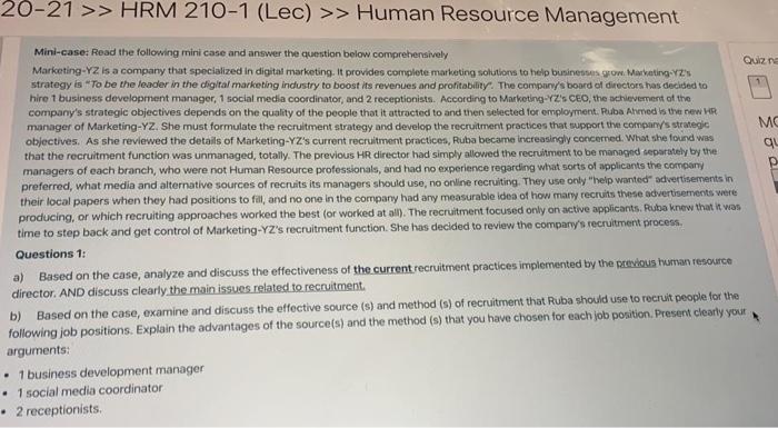 case study 20-21 >> HRM 210-1 (Lec) >> Human
