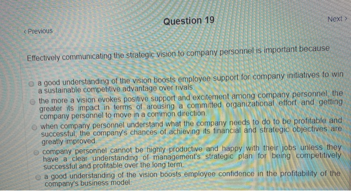 Question 19 Next > Previous D Effectively
