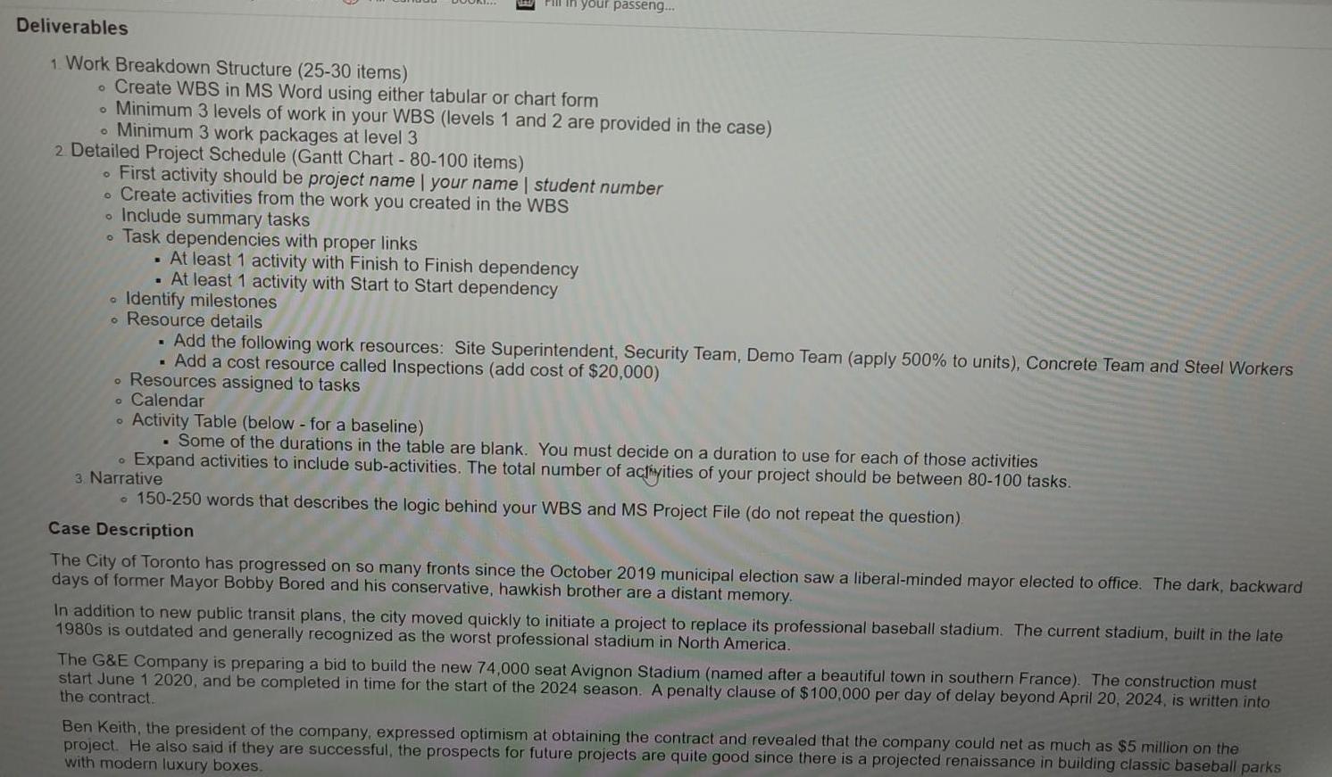 Fill in your passeng... Deliverables 0 1. Work