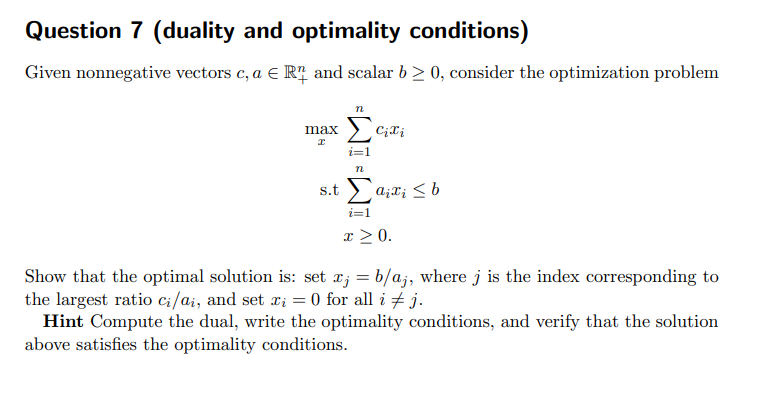 Question 7 (duality and optimality conditions)