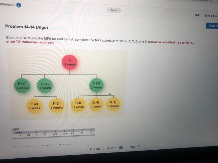 amework Saved Help Save & E Problem 14-14 (Algo)