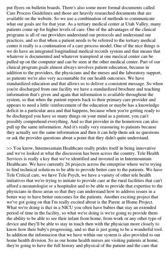 Intermountain Healthcare Summary: The healthcare