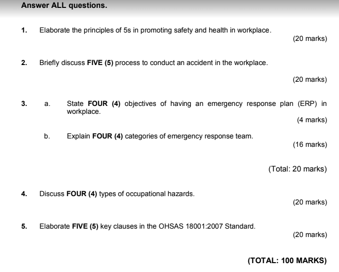Answer ALL questions. 1. Elaborate the principles