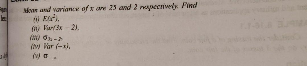Operations Management Mean and variance of x are