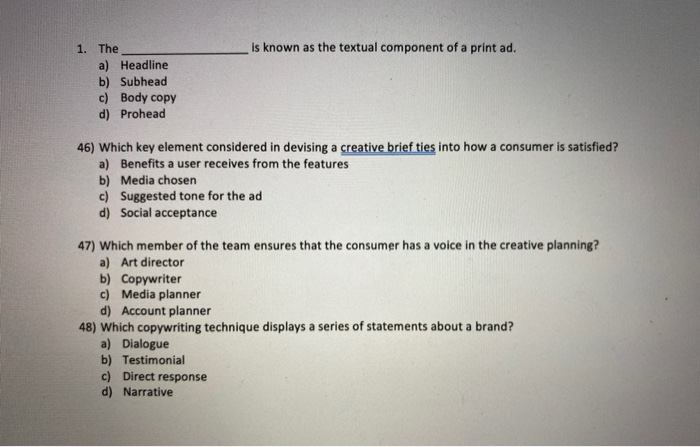 is known as the textual component of a print ad.