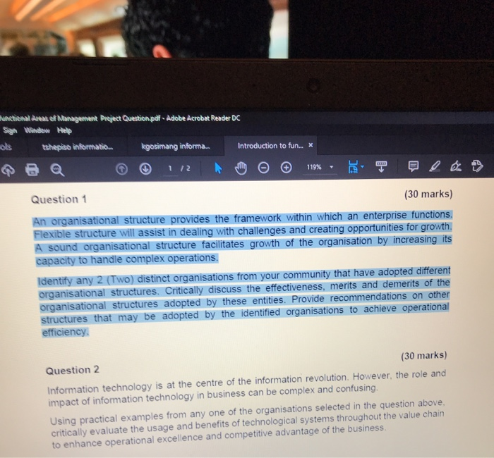 Nunctional Areas of Management Project