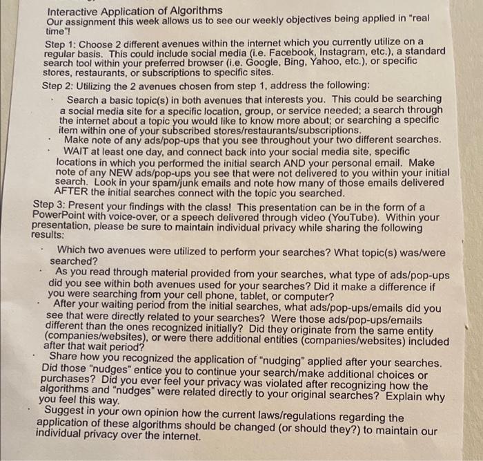 Interactive Application of Algorithms Our