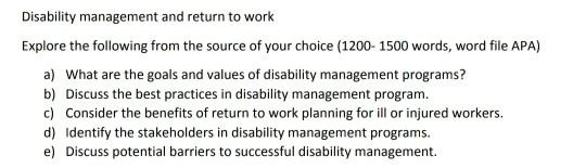 Disability management and return to work Explore