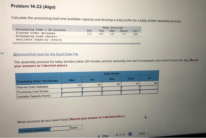 Problem 14-22 (Algo) Calculate the processing
