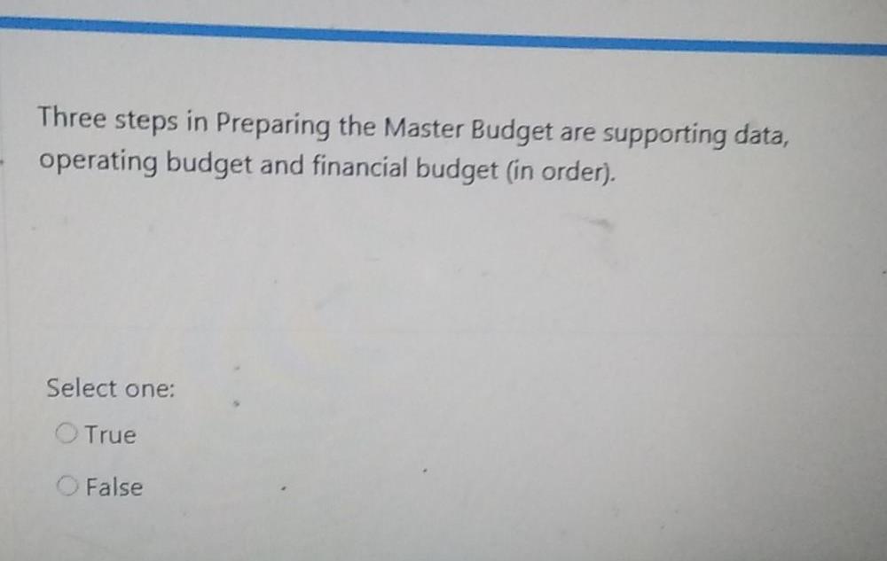 Three steps in Preparing the Master Budget are