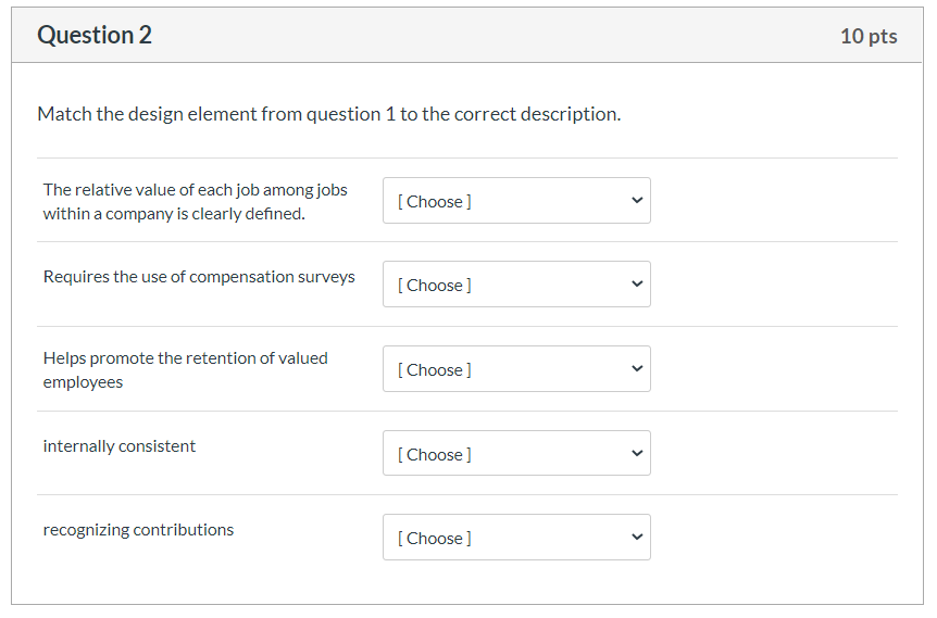 The answer choices in the drop down menu are: