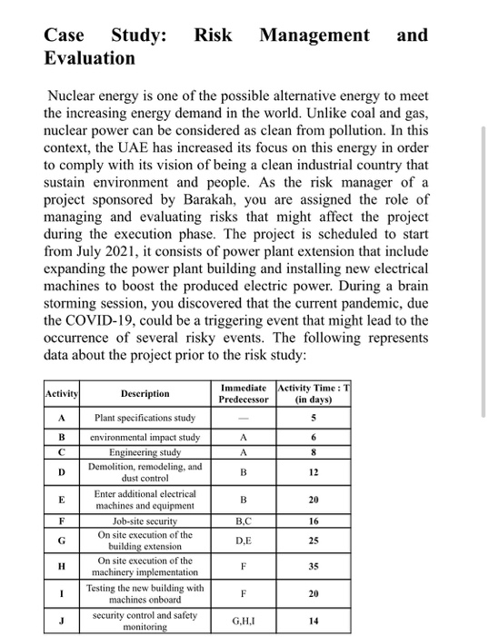 Case Study: Evaluation Risk Management and