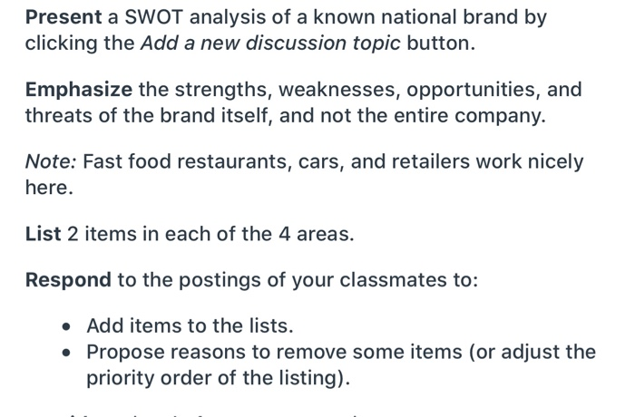 Present a SWOT analysis of a known national brand