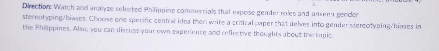 Direction: Watch and analyze selected Philippine