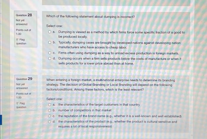 Question 28 Which of the following statement