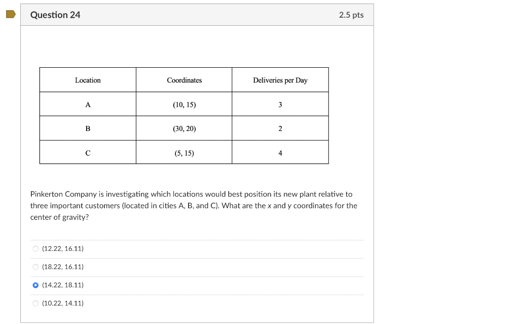 Question 24 2.5 pts Location Coordinates